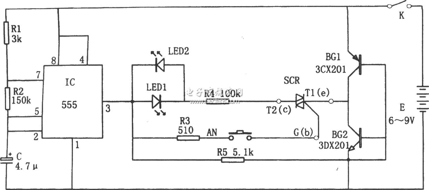 ic72.com 電路圖 circuit 基于33CX201的可控硅快速測試儀電路圖