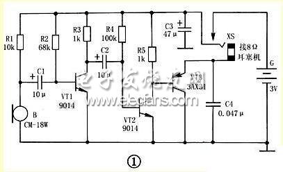 晶體三極管VT1~VT3組成的多級(jí)音頻放大器
