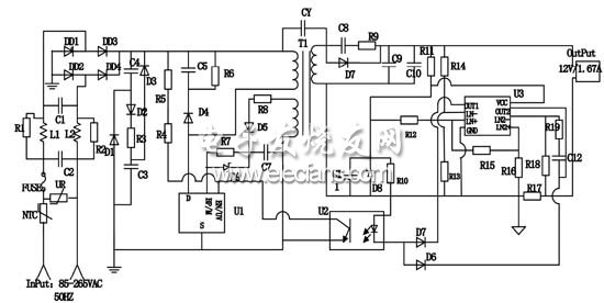 采用雙環(huán)反饋的大功率LED驅(qū)動電源整體電路圖