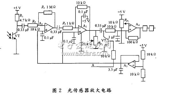 基于運(yùn)算放大器設(shè)計的三級級聯(lián)光傳感器放大電路