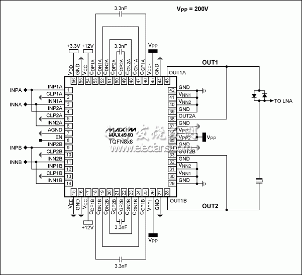 圖15。 應(yīng)用圖的BTL應(yīng)用程序中的MAX4940駕駛4A。