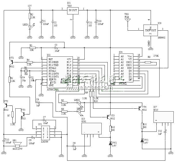 無(wú)線(xiàn)門(mén)鈴報(bào)警器電路