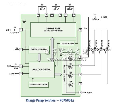 基于NCP5604A的電荷泵LED驅(qū)動電路