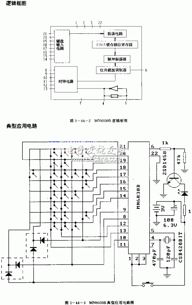 MN6930B應用于錄像機紅外線遙控發(fā)射電路
