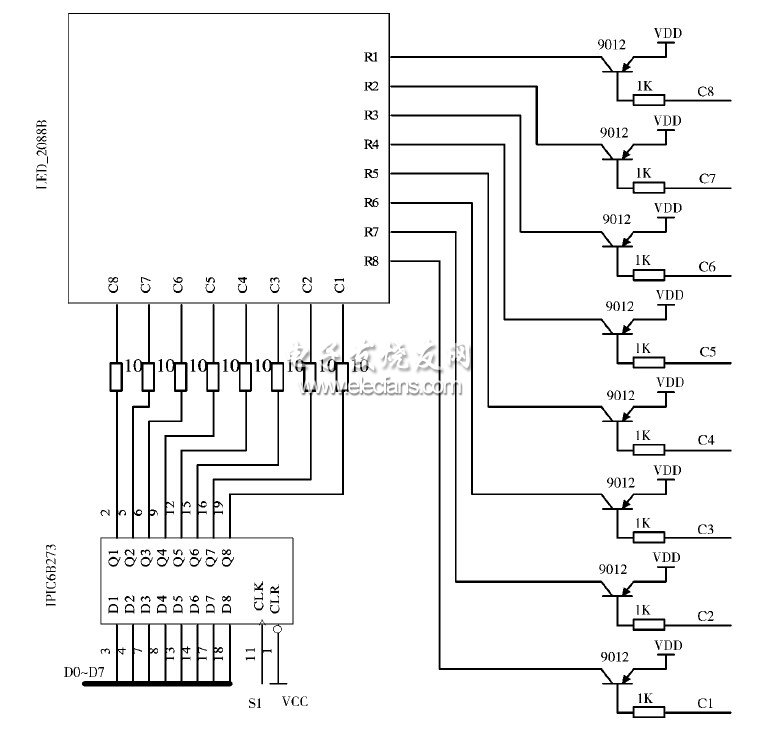 圖5 單色共陽(yáng)極LED 驅(qū)動(dòng)電路