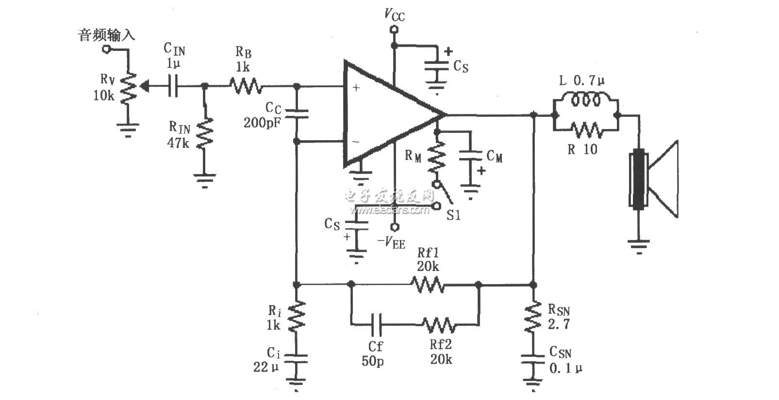LM4732構(gòu)成的輔助音頻功率放大電路圖