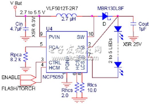 具備內(nèi)部開關(guān)與時間限制保護的4.5W功率閃光燈驅(qū)動電路