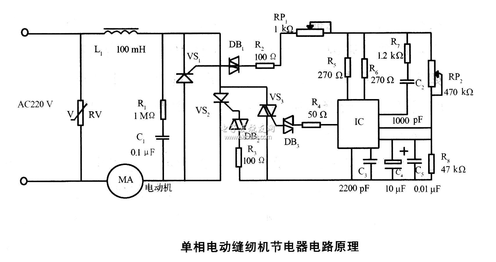 單相電動縫紉機(jī)節(jié)電器電路