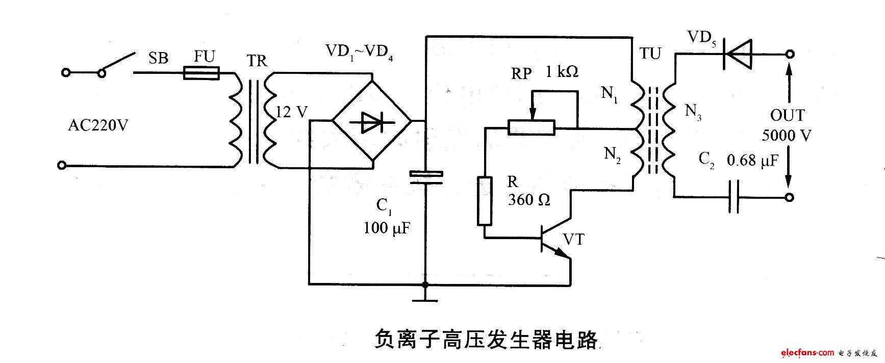 負(fù)離子高壓發(fā)生器電路