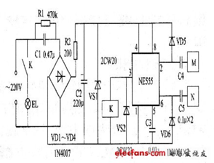 555觸摸臺燈電路