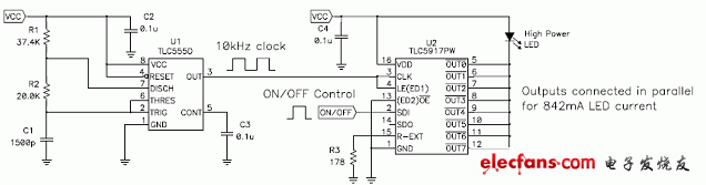TLC555 定時(shí)器代替 LED 驅(qū)動(dòng)器的微處理器