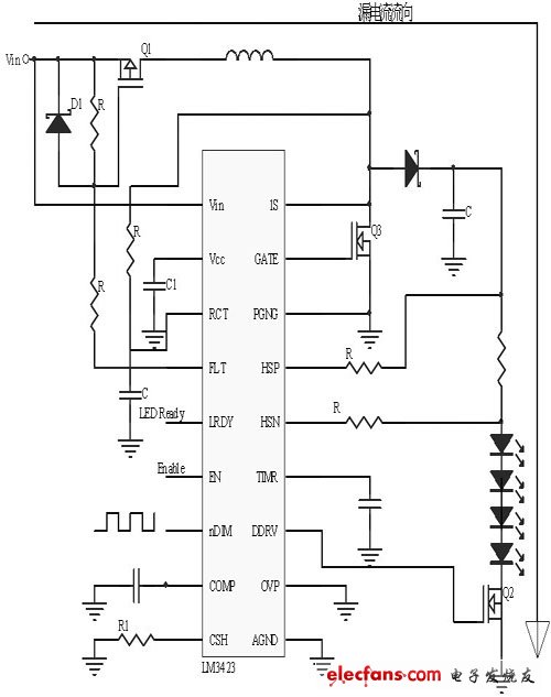LM3423構(gòu)成的升壓LED驅(qū)動器電路