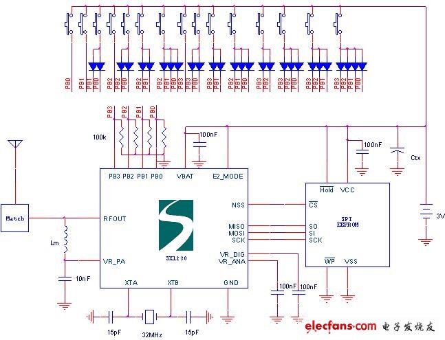 15鍵獨(dú)立模式遙控器電路圖