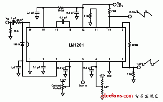 LM1201構(gòu)成的平衡輸出視頻放大器電路