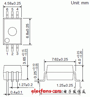 IGBT/MOSFET柵極驅(qū)動(dòng)耦合器輪廓說(shuō)明圖: TLP705A.