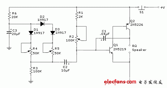 頻率漸變的語(yǔ)音門(mén)鈴原理圖