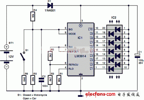 汽車/摩托車電池測(cè)試儀電路圖