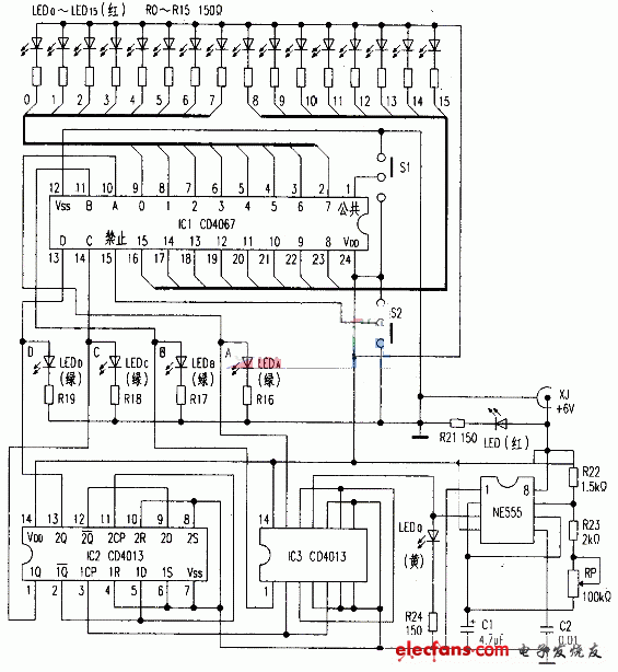 可演示CD4067功能的實(shí)驗(yàn)電路