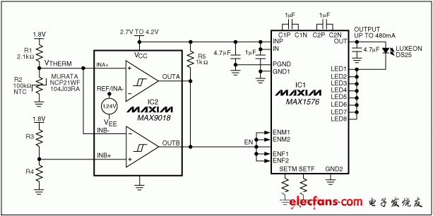 帶高溫保護的白光LED驅動器電路