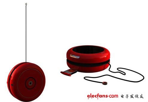  Yoyo球手機(jī)充電器電話概念設(shè)計(jì)，機(jī)身上設(shè)計(jì)有抽拉式的SIM插槽和耳機(jī)接口，另外這款手機(jī)還可以支持常用電源充電