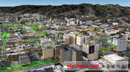 Streetline Networks公司開發(fā)的由塵狀網(wǎng)絡的傳感器網(wǎng)絡可追蹤城市所有停泊車情況