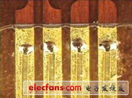 圖9、厚度為0.008英寸的銅質(zhì)扁平導(dǎo)線被焊接到0.008英寸厚鍍層銅質(zhì)引線框上。