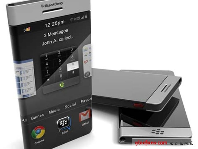 莓概念手機：似乎加拿大的黑莓公司給人的感覺就是那種很專業(yè)、又很保守的公司，就像它的手機給人那種格外強烈的安全感一般