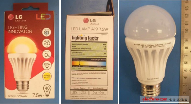 LG 7.5W LED A19燈泡LB08D830L0A。E50JWU0在包裝內(nèi)外對比
