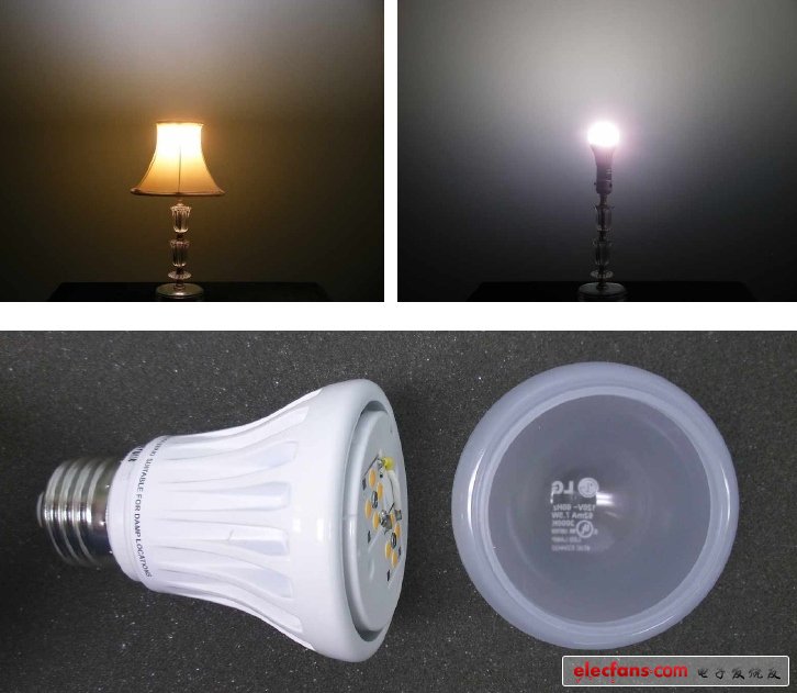 如圖中所示，LG燈泡可以將控制大部分光線向上投射，這是因?yàn)樵跓襞輧?nèi)部LED基板是水平放置的造成的