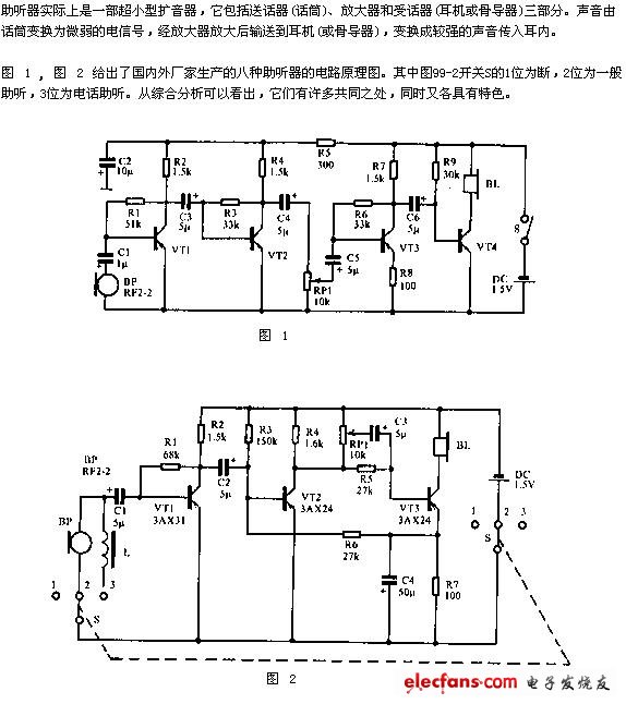 幾種助聽(tīng)器電路圖