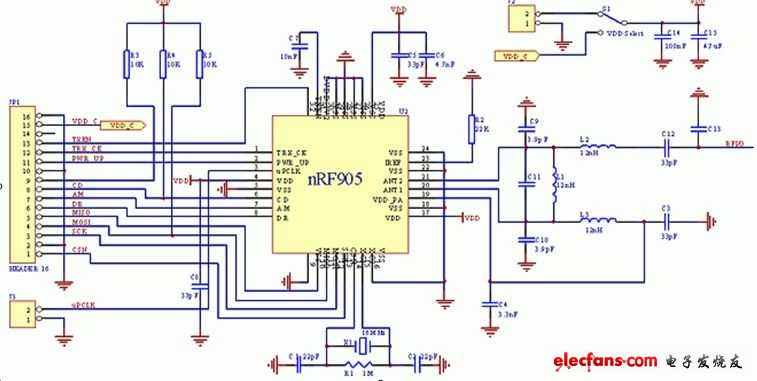 nRF905典型應用電路圖