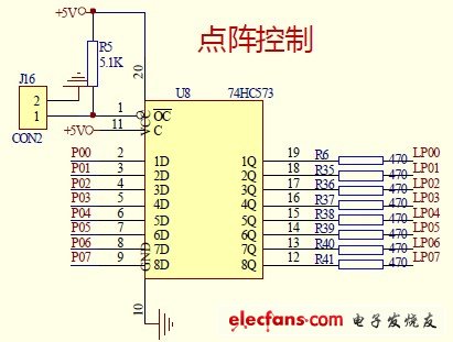 在LED點陣屏上實現(xiàn)顯示禮花的功能原理接口圖