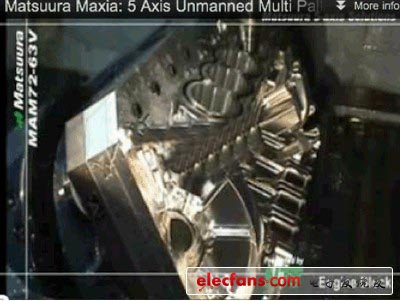 在演示日本松浦的5軸CNC機(jī)器工具產(chǎn)品時(shí)，其中包括了音樂(lè)配樂(lè)和真實(shí)的機(jī)器聲音