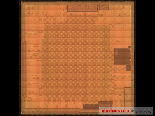 這是該處理器的8層金屬拉模。通過以往逆向解構(gòu)得知，每個iphone的處理器芯片都刻有三星的拉模