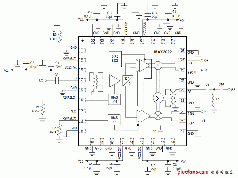 MAX2022：典型應用電路
