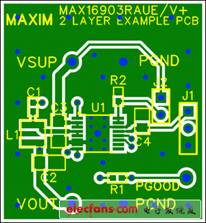 圖5. 兩層板布線(頂層)，器件為T(mén)SSOP封裝