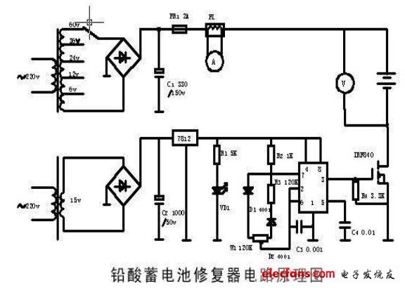 自制電動車蓄電池修復(fù)器原理圖
