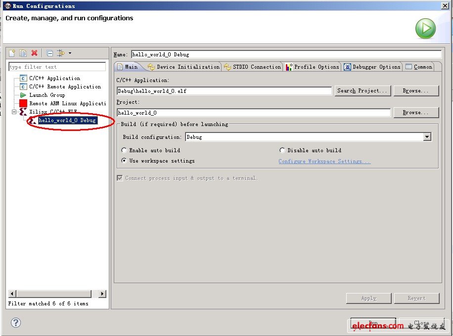 右鍵工程hello_world_0，run-》run configuration，打開(kāi)下載配置界面。雙擊Xilinx C/C++ ELF，建立新的下載配置。默認(rèn)即可