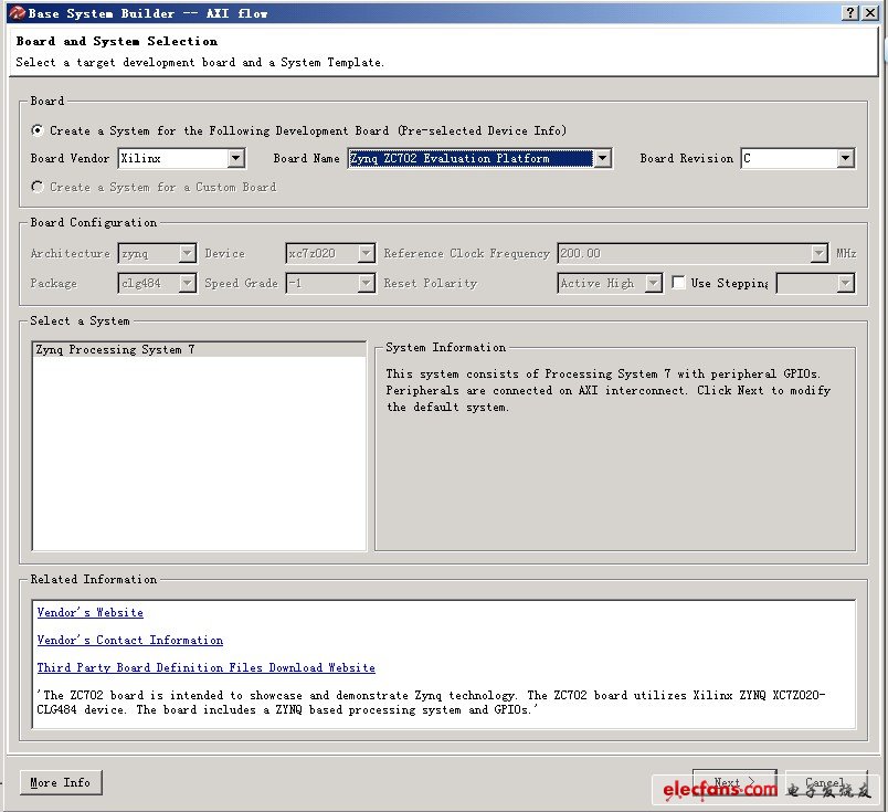 選擇設(shè)計(jì)平臺(tái)為Zynq ZC702