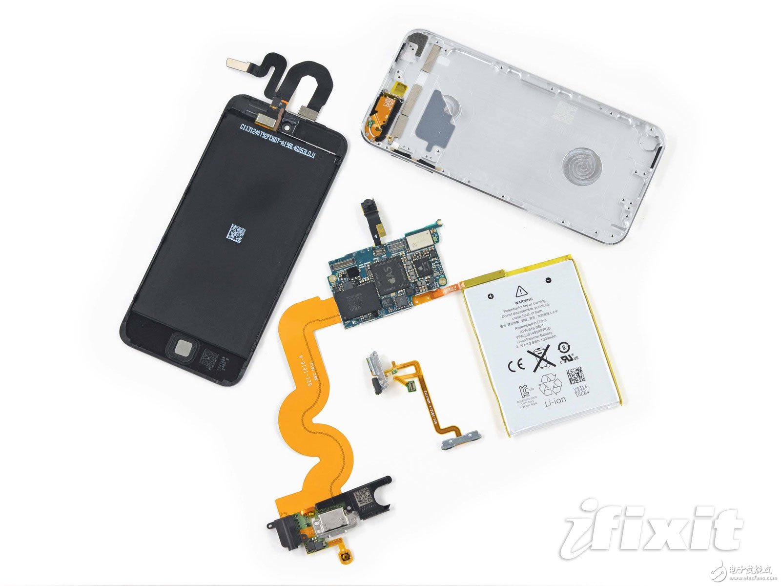 拆解網(wǎng)站iFixit放出了蘋果第五代iPod touch5拆解圖，讓我們看到了iPod touch5的內(nèi)部構(gòu)造