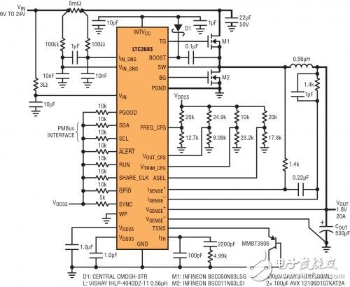 具 DCR 檢測(cè)的高效率 500kHz 1.8V 降壓型轉(zhuǎn)換器
