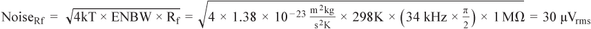 運(yùn)算放大器的電流噪聲經(jīng)過(guò)反饋電阻后表現(xiàn)為輸出電壓。