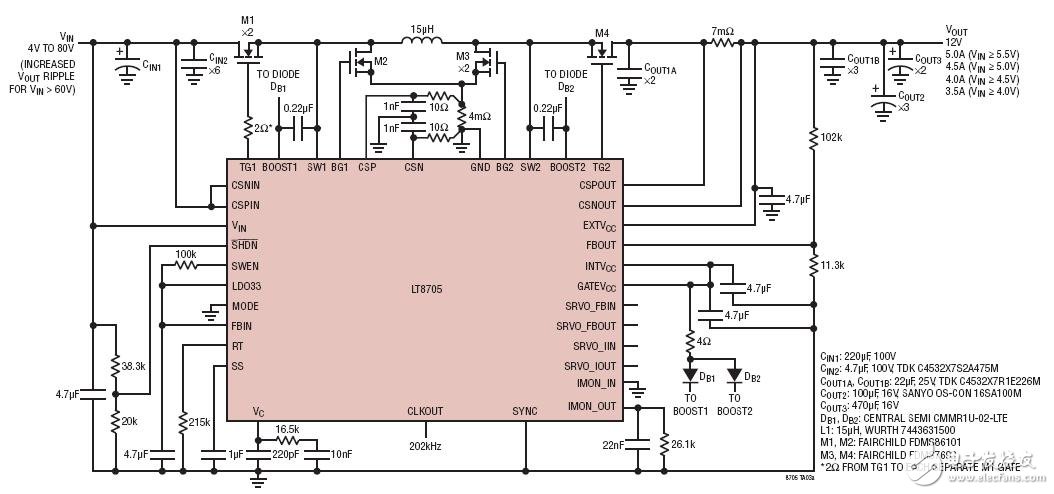 12V Output Converter Accepts 4V to 80V Input (5.5V Minimum to Start)12V輸出轉(zhuǎn)換器可接受4V至80V輸入電路圖(5.5V最小起動(dòng)電壓)