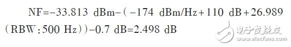 測試線的傳輸損耗為-0.7 dB，由噪聲系數(shù)NF的計算公式可得：