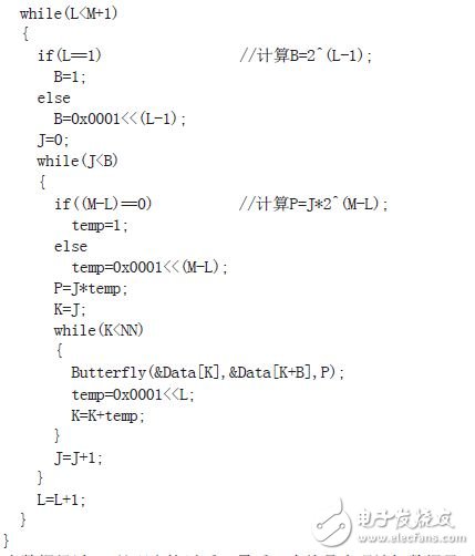 蝶形運(yùn)算和FFT計算的主程序段
