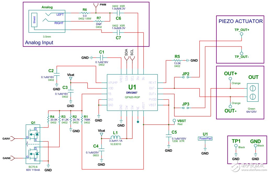 業(yè)界最高集成度的壓電式觸覺(jué)驅(qū)動(dòng)器電路圖