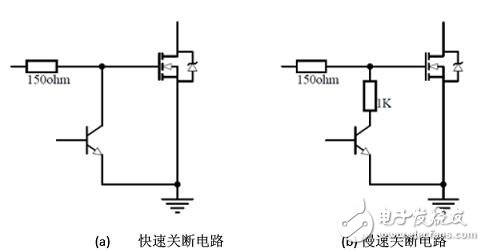 圖5：功率MOSFET關(guān)斷電路。（a） 快速關(guān)斷電路；（b） 慢速關(guān)斷電路。