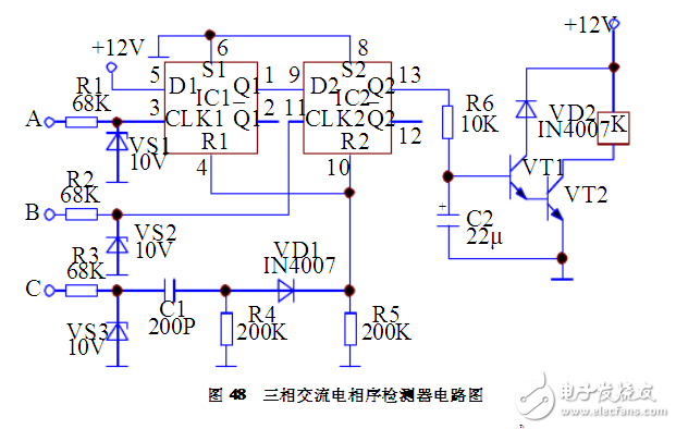三相交流電相序檢測器電路設計