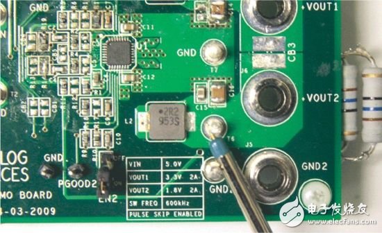 解析：開關調節(jié)器的輸出紋波和開關瞬變