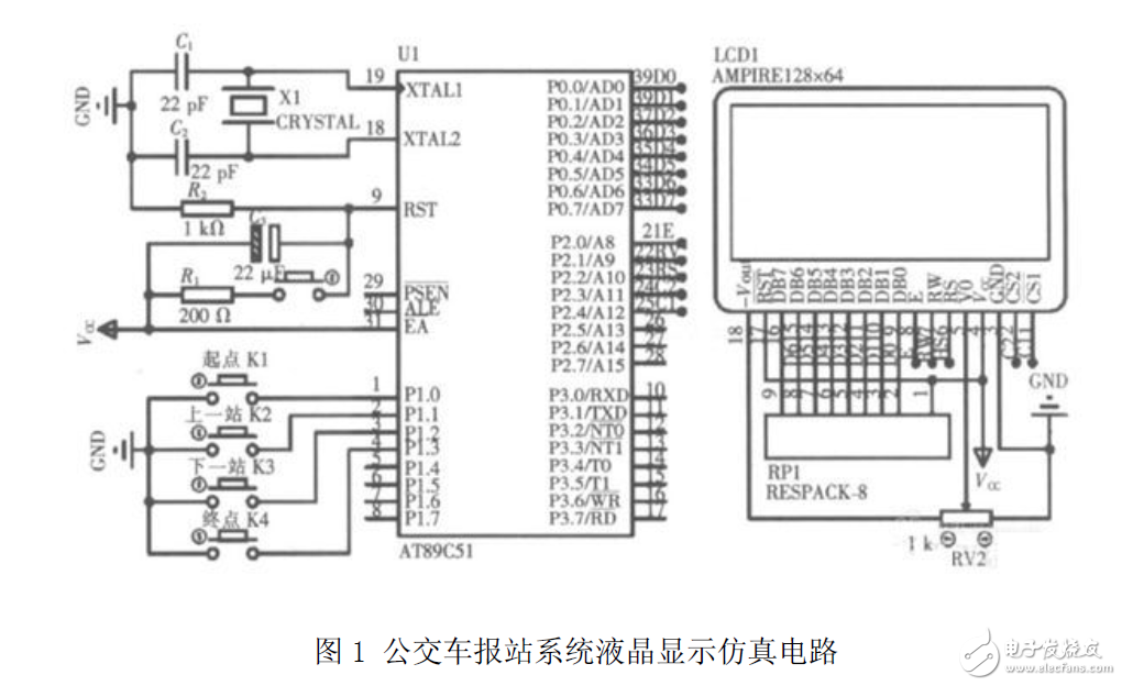 采用AT89C51報站系統(tǒng)液晶顯示硬件電路設計